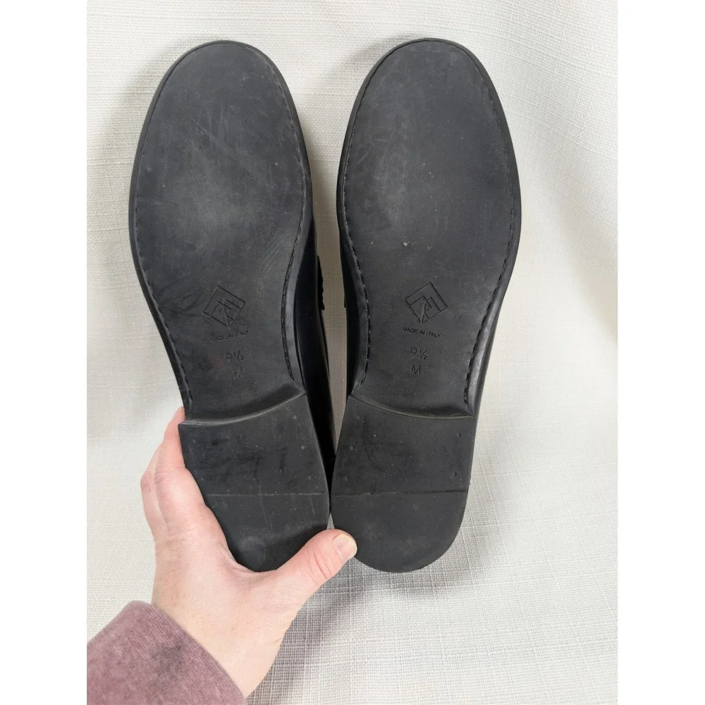 Monte Rosso Black Leather Horsebit Loafer Shoes 9.5M Made‎ in Italy Minimalist
